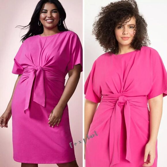 NEW Eloquii Pink Cross Front Flutter Sleeve Dress, size 26 - Picture 2 of 15
